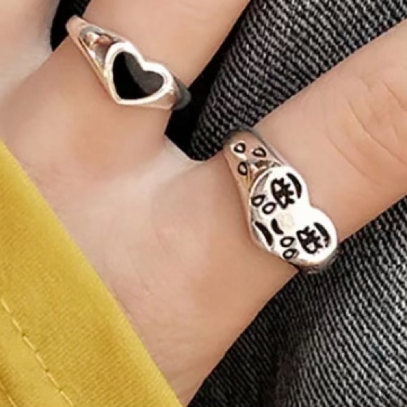 Sterling Silver Sad Crying Face Adjustable Ring - Picture 5 of 10